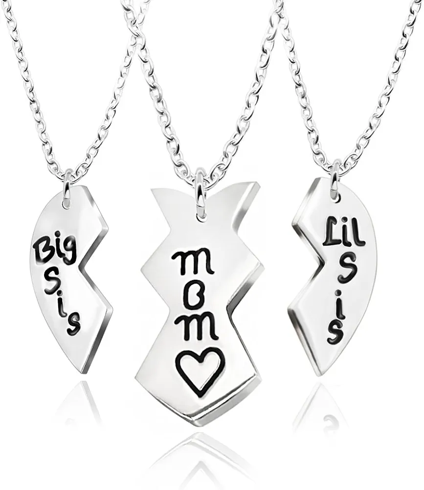 3pcs Stainless Steel Mother Daughter Pendant Necklace - Mom Big Sister Little Sister (Necklace) (Necklace)