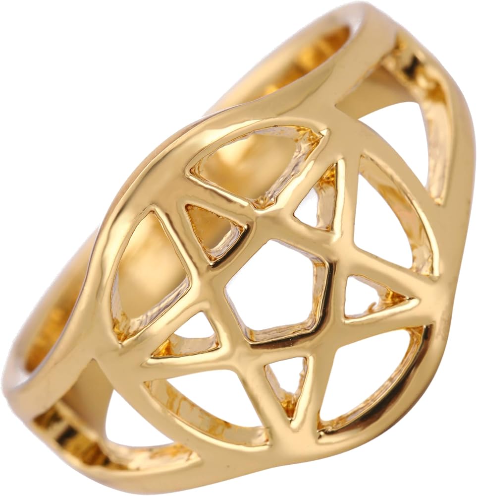 TEAMER Wiccan Pentacle Ring Witchcraft Pagan Gold Ring Size 7.5