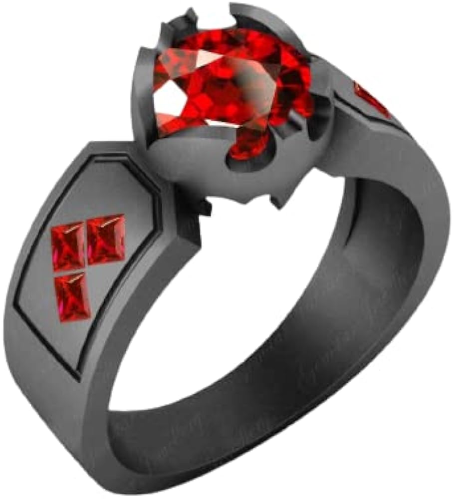 Gemstone Jewellery 2 Ct Simulated Red Garnet 925 Sterling Silver Black Gold Plated Engagement Bat Ring Size 4 TO 12 Available