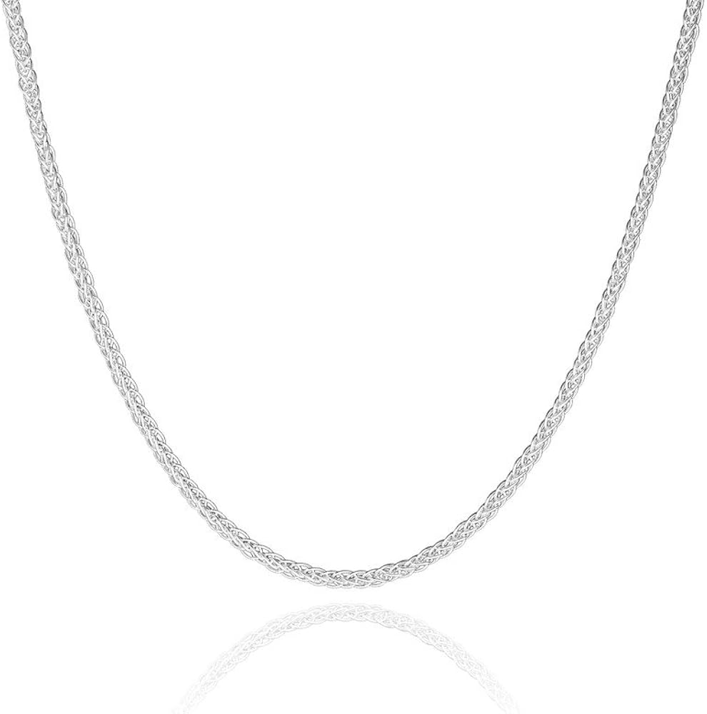 2mm solid sterling silver 925 Italian SPIGA wheat chain necklace chocker bracelet anklet with lobster claw clasp jewelry - 15, 20, 25, 30, 35, 40, 45, 50, 55, 60, 65, 70, 75, 80, 85, 90, 95, 100cm