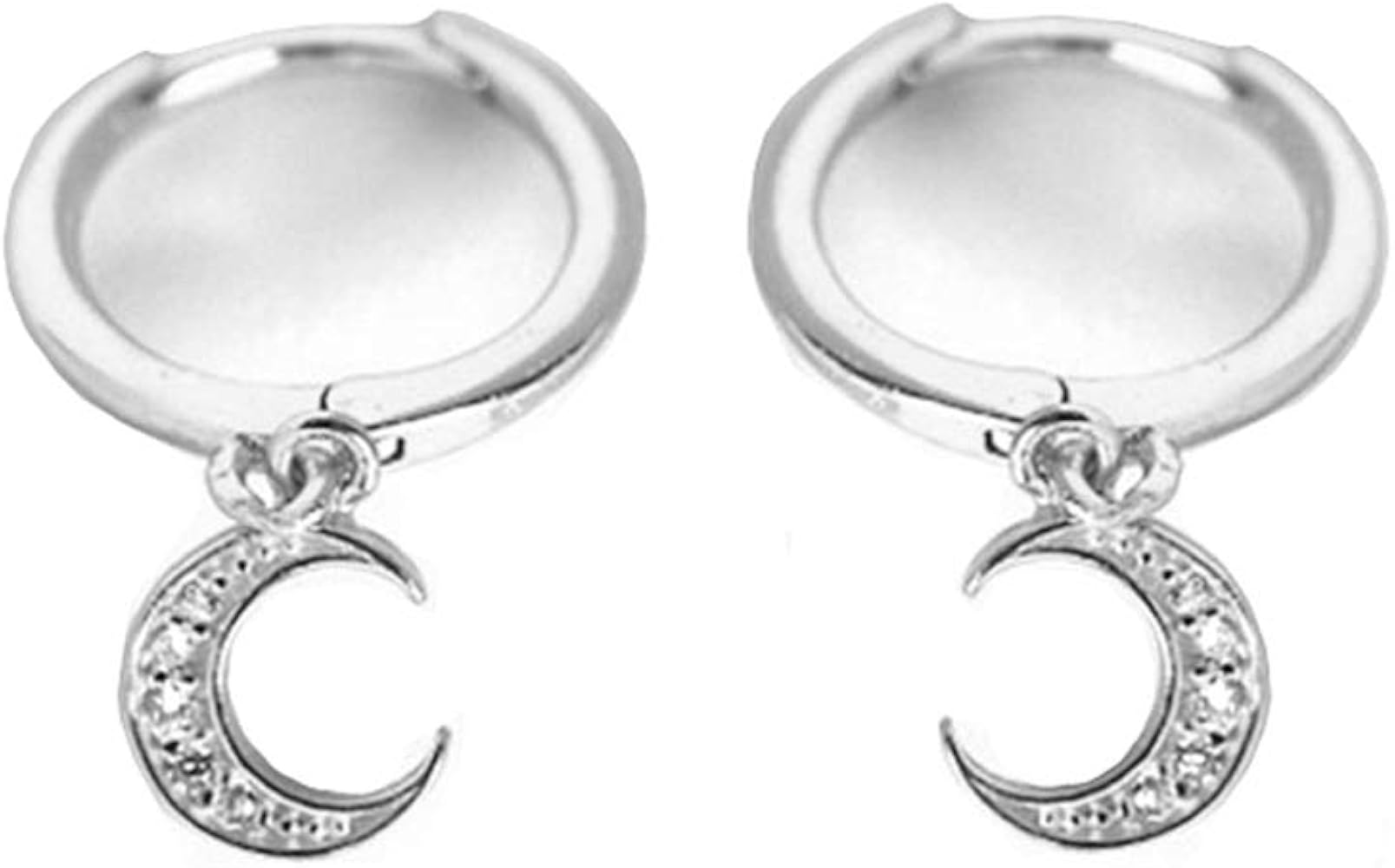 CZ Crescent Moon Star Dangle Hoop Earrings for Women Girls Sterling Silver with Charms Crystal Drop Cartilage Cute Jewelry Fashion Dainty Gifts for Best Friend