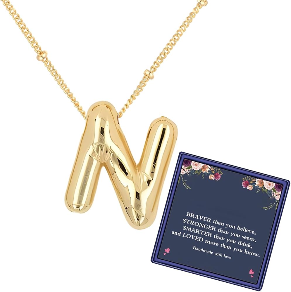 Bubble Letter Necklace For Women,Dainty Balloon Initial Necklaces 18k Gold Plated Chain Pendant Alphabet Necklaces For Girlfriend Charm Simple Gift Jewelry