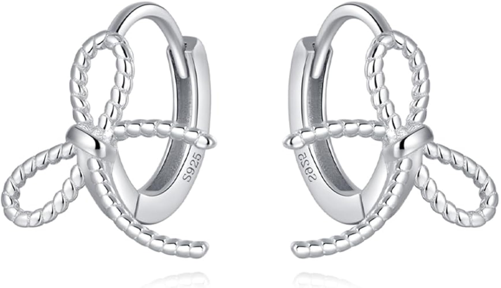 Reffeer Solid 925 Sterling Silver Bow Hoop Earrings Huggie for Women Bowknot Hoop Earrings Cartilage Helix Earrings