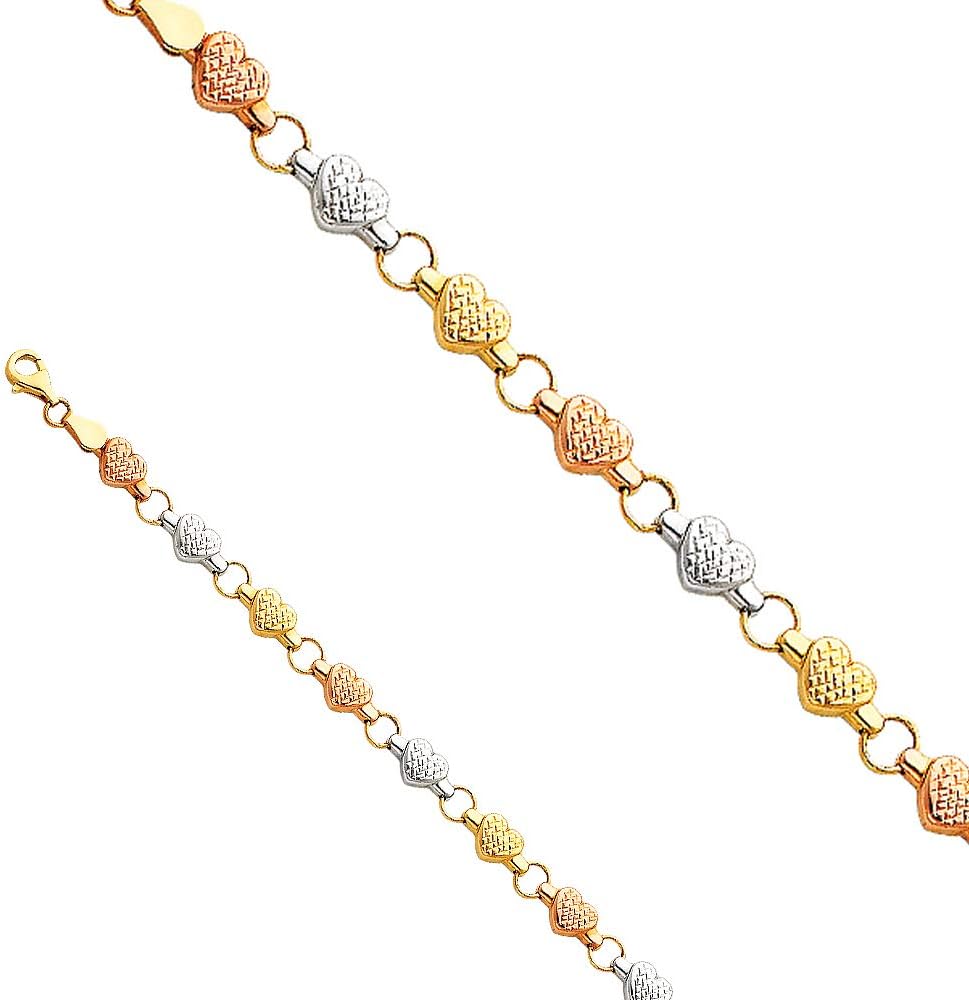 14K 3C Light Stampato Bracelet - 7.25" | Tri Color Gold Chain Bracelet for Women and Men | Solid Gold Bracelets for Mens Womens Girls 14k Real | Christmas Gift Valentines Birthday New Year Gifts For Her | Weight 3.9 | Jewelry Gift Box