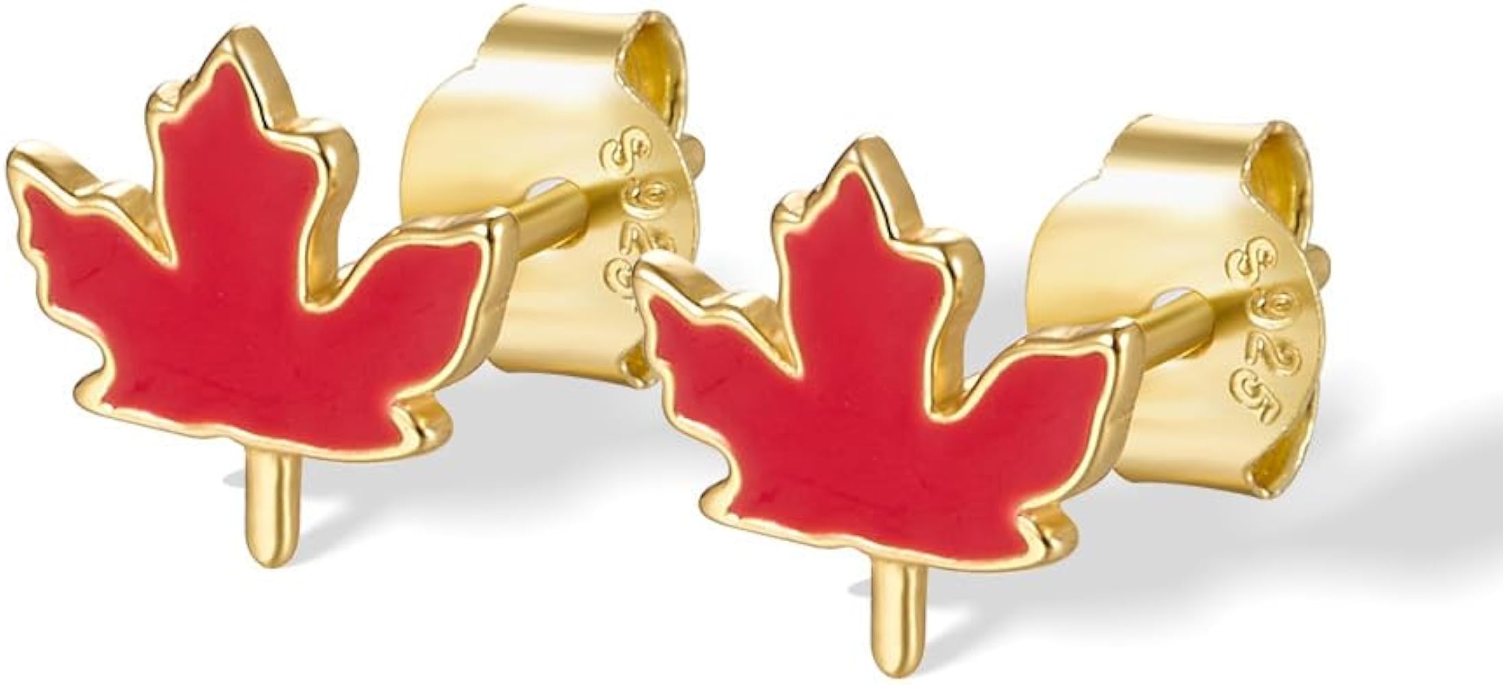 Thanksgving Maple Leaf Tiny Small Stud Earrings for Women Cartilage 925 Sterling Silver Enameled Autumn Fall Leaves Tragus Hypoallergenic Studs Earring Cute 14K Gold Plated Jewelry Gifts for Daughter