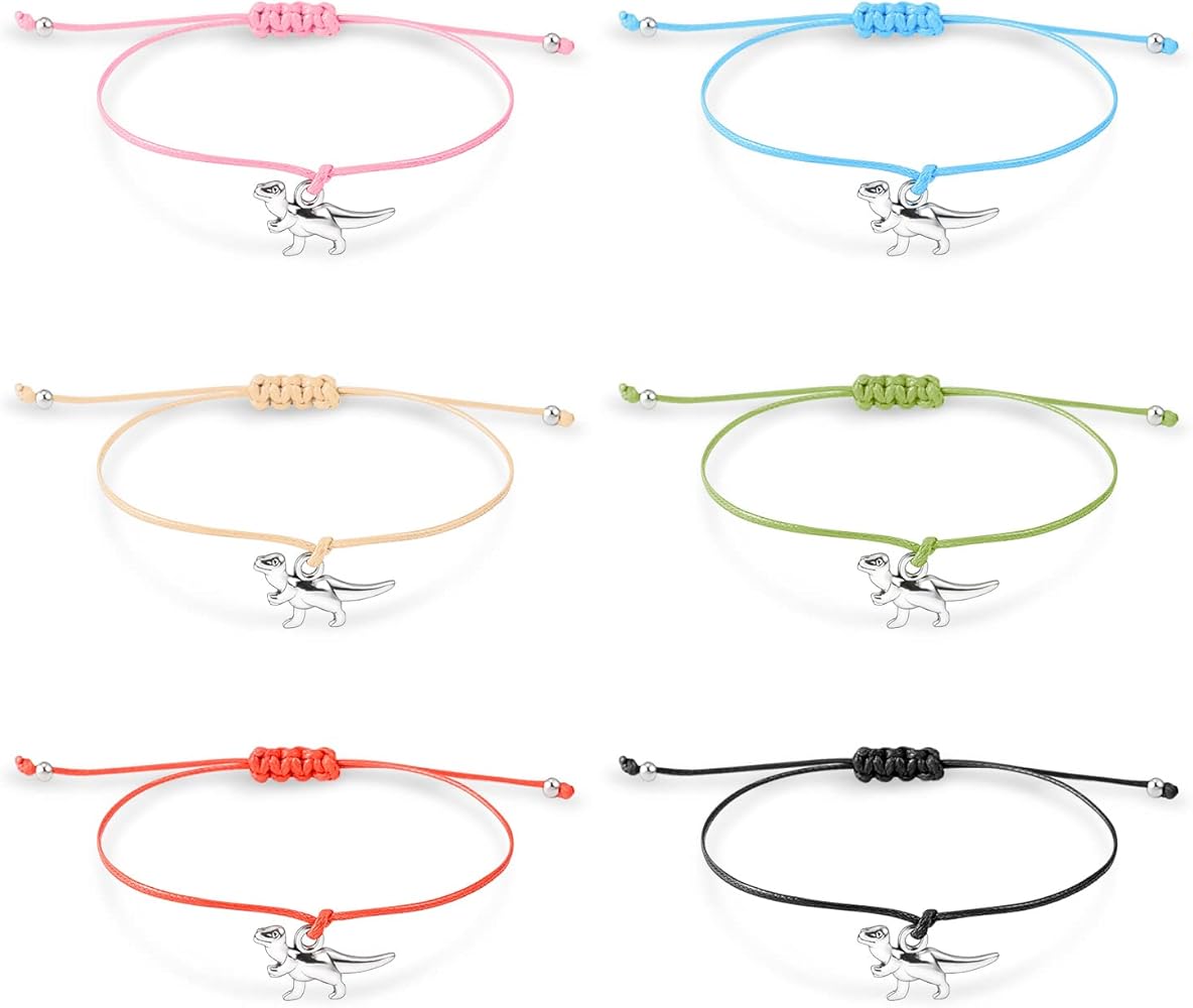 6Pcs Set Cross/Dinosaur/Paw Print/Turtles/Star/Heart Charm Bracelets for Family Women Teens Girl Boy Best Friend Handmade Adjustable Strings Boyfriend Girlfriend Mother Daughter Jewelry Gifts