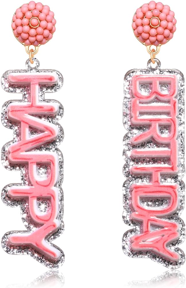 FAERLIIRY Birthday Earrings Beaded Glitter HAPPY BIRTHDAY Letter Drop Dangle Earrings Birthday Party Jewelry Gifts for Women Girls