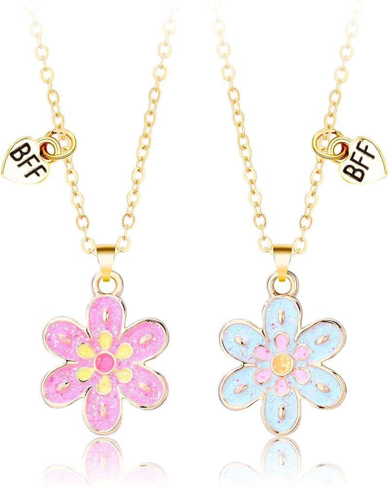 2Pcs Half Sunflower Pendant Necklace Set for Girl Women Friend Teen Long Distance Matching Adjustable Link Chain BFF Necklace Friendship Jewelry Birthday Gift