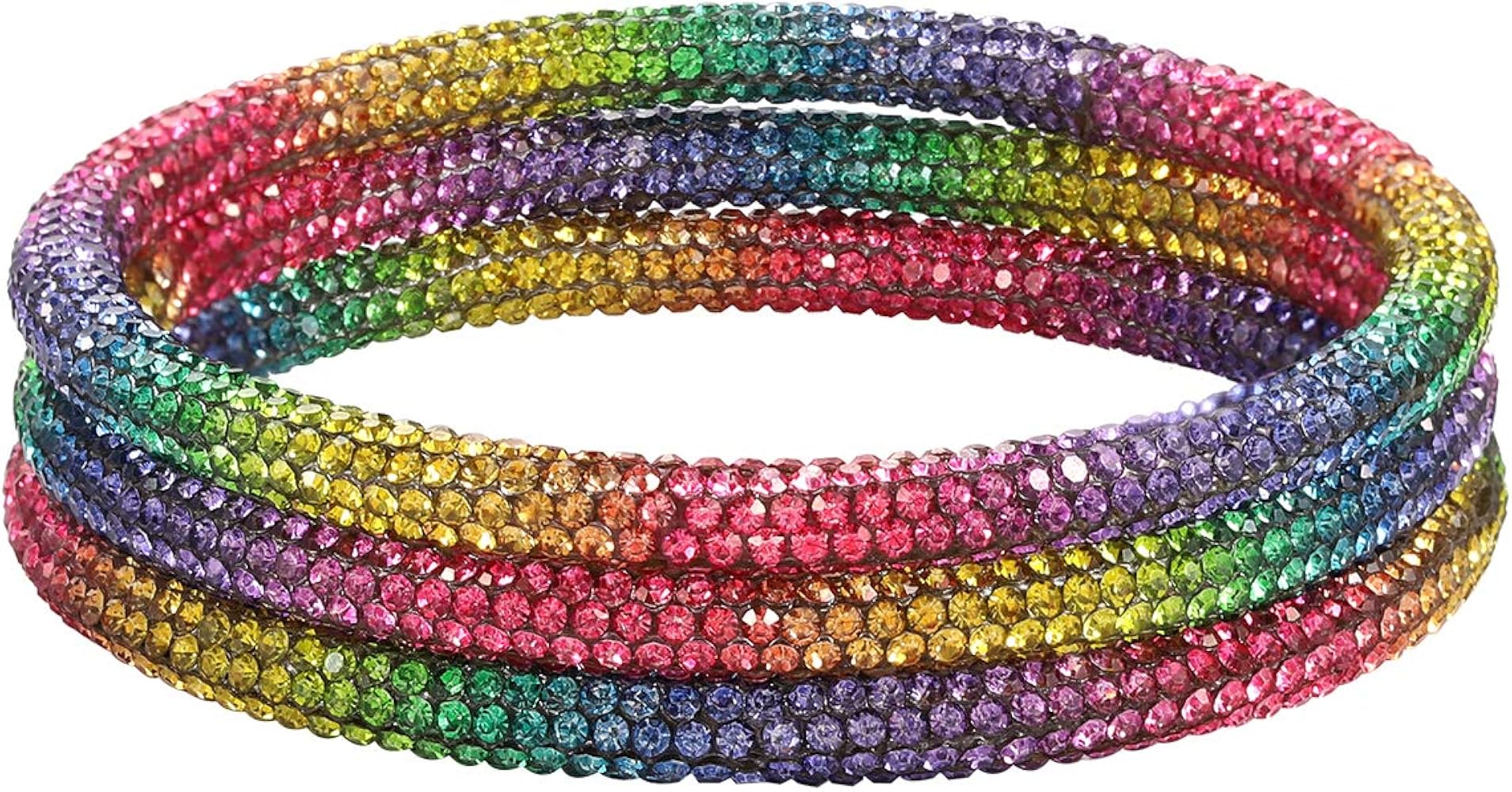 Crystaldust Bangle Bracelets for Women Shiny Rhinestone Beaded Multi-Layer Bracelets Set Wristband for Girls