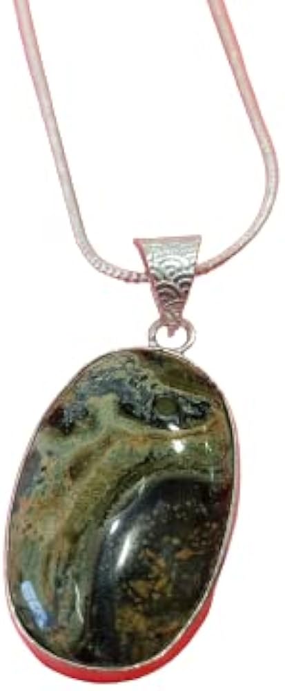 925 Steling Silver Gemstone Oval kambaba Jasper Pendant Handmade Necklace Jewelry