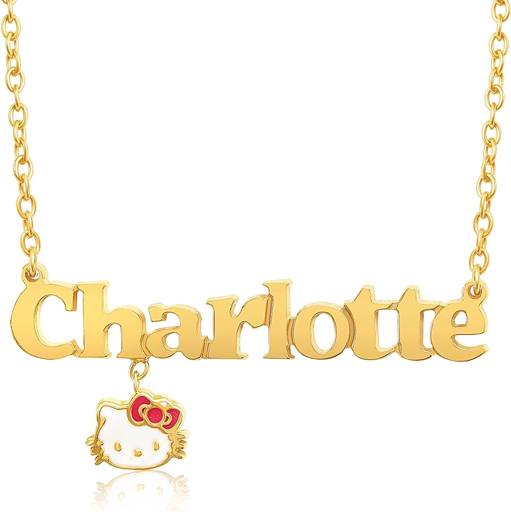 Hello Kitty Sanrio Sterling Silver Personalized Name Necklace 18" - 1Flash Plate or Silver Plate Custom Necklace Official License