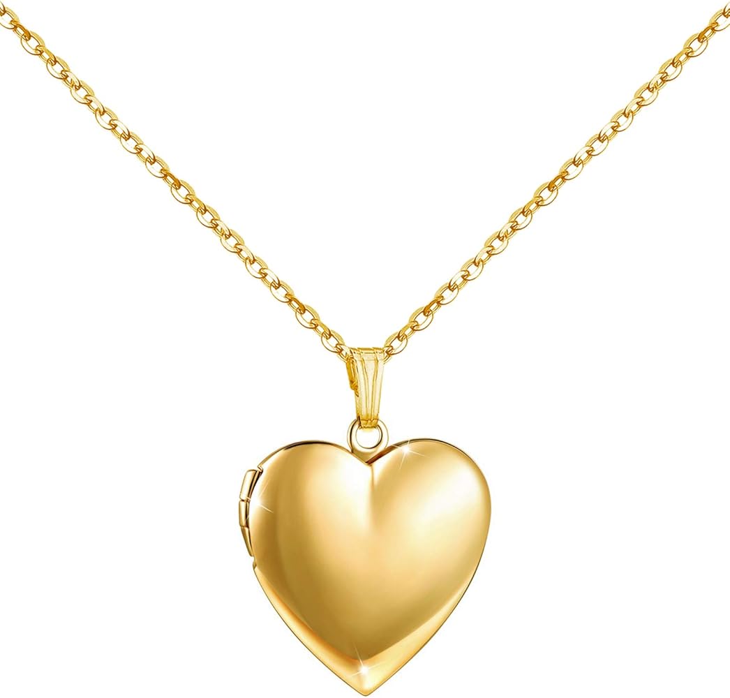 YOUFENG Love Heart Locket Necklace that Holds Pictures Polished Lockets Necklaces Birthday Gifts