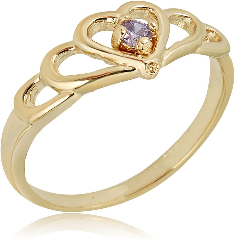 AVORA 10K Yellow Gold 2mm Birthstone Ring - All 12 Months