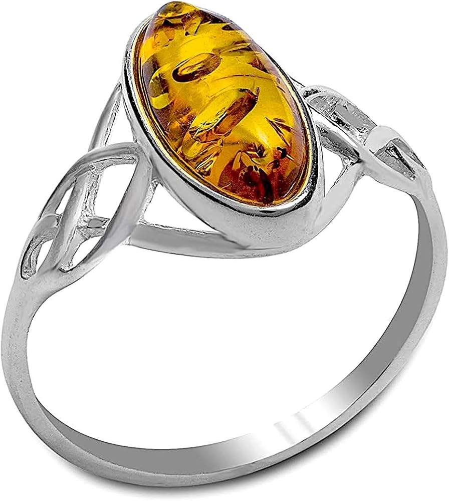 Amber Sterling Silver Oval Celtic Ring