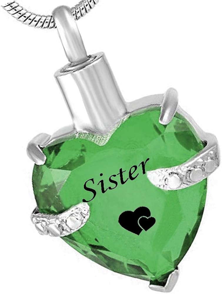 weikui Glass Cremation Jewelry Sister Birthstone Pendant Urn Necklace Ashes Holder Keepsake