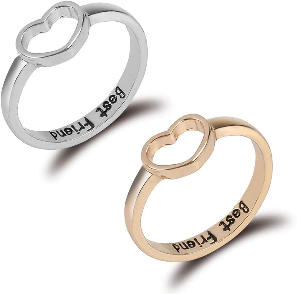 BFF Best Friends Necklace Rings for Women Men Initial Letter Best Friend Forever Love Heart Rings Necklace for 2 3 Gradution Jewelry Set