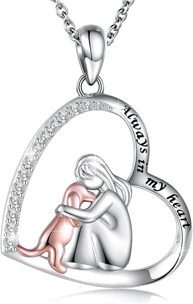 Sterling Silver Dog Necklace for Her - Always in My Heart Pendant Puppy Mother Day Jewelry Gift for Mom Dog Lover