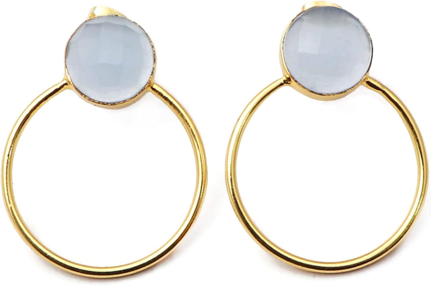 Gold Plated Designer Earring Pairs | Onyx Gemstone Round Stud | Handmade Open Circle Earring Jewelry 1820)1