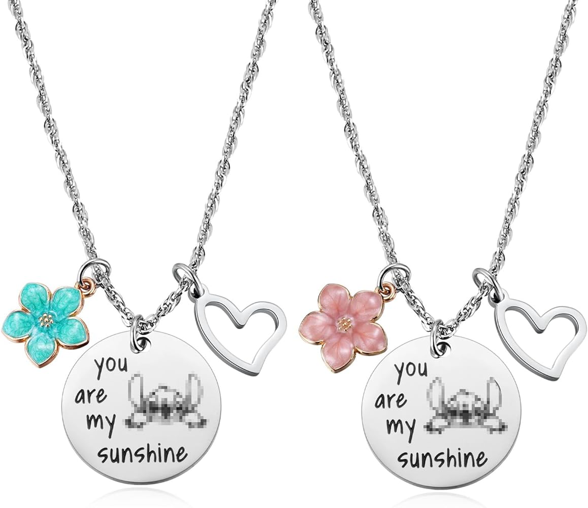 MIXJOY 2PC Stitch Gifts You are My Sunshine Stitch Necklaces Jewelry for Daughter Granddaughter Niece, Lilo and Stitch Lover Birthday Graduation Gifts for Teens