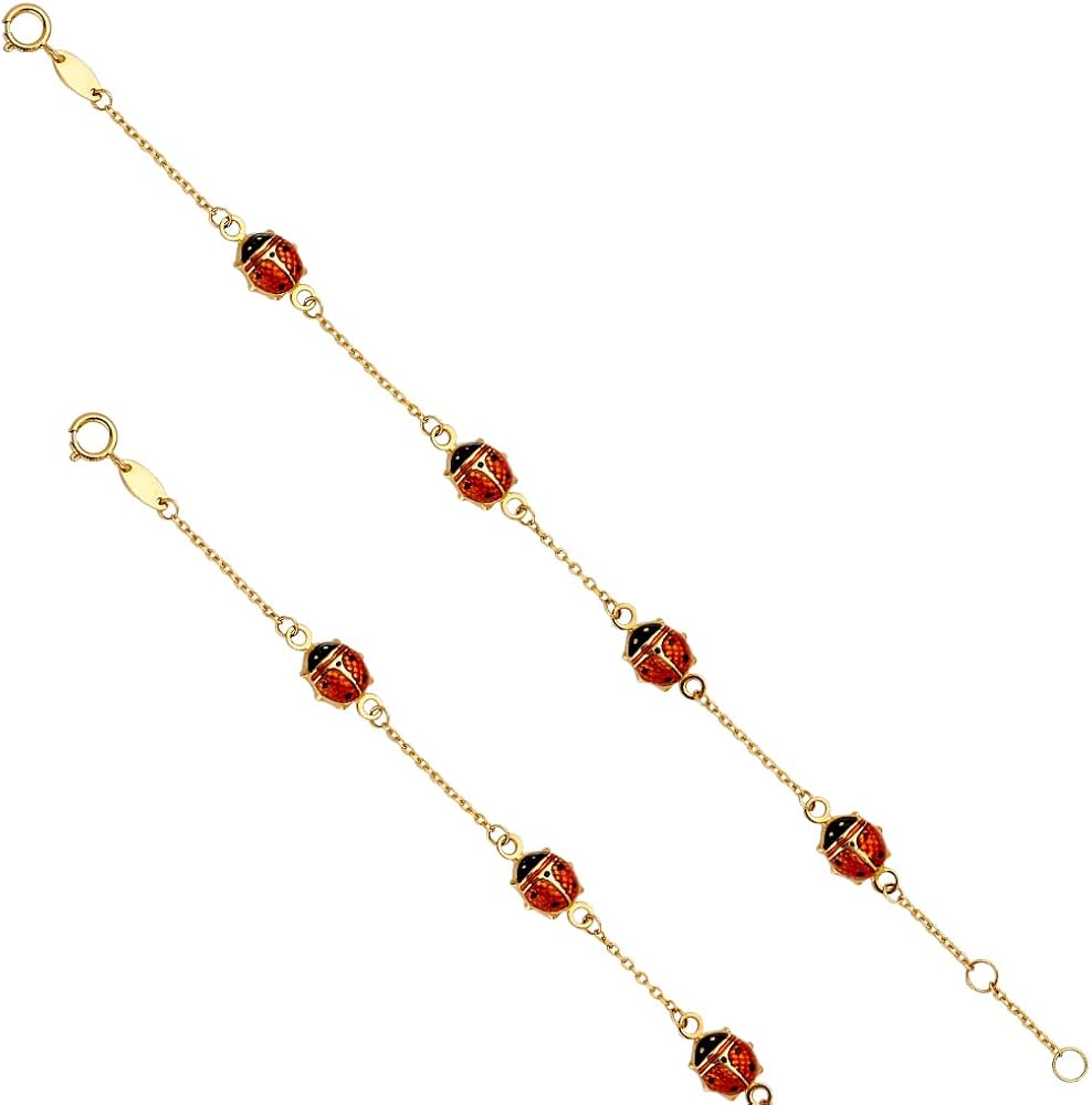 14KY Lady Bug Chain Bracelet - 5.5+0.5" | Yellow Gold Chain Bracelet for Women and Men | Solid Gold Bracelets for Mens Womens Girls 14k Real | Christmas Gift Valentines Birthday New Year Gifts For Her | Weight 1.7” | Jewelry Gift Box