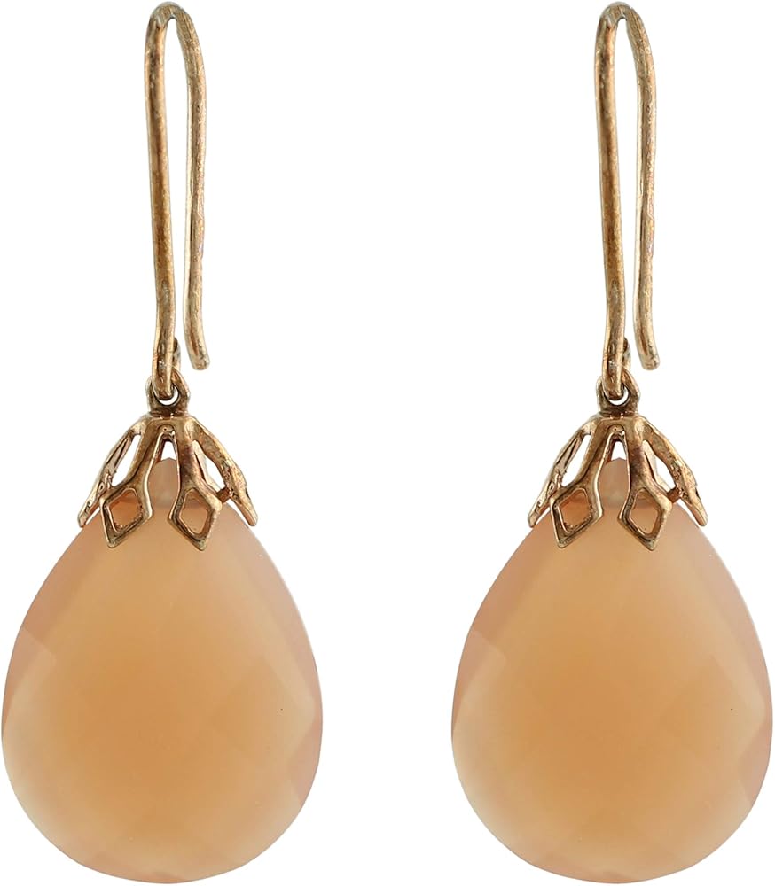 Carillon Peach Moon Stone Natural Gemstone Pear Shape Drop Dangle Anniversary Earrings 925 Sterling Silver Jewelry | Rose Gold Plated