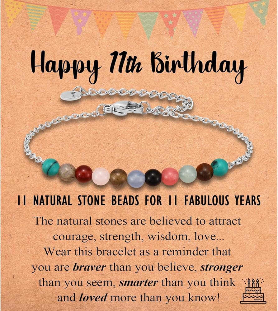 6-21 Year Old Birthday Gifts for Girls Women, Tiny Natural Stones Birthday Bracelet Gifts for Daughter Granddaughter Niece with Happy 6th-21st Birthday Card