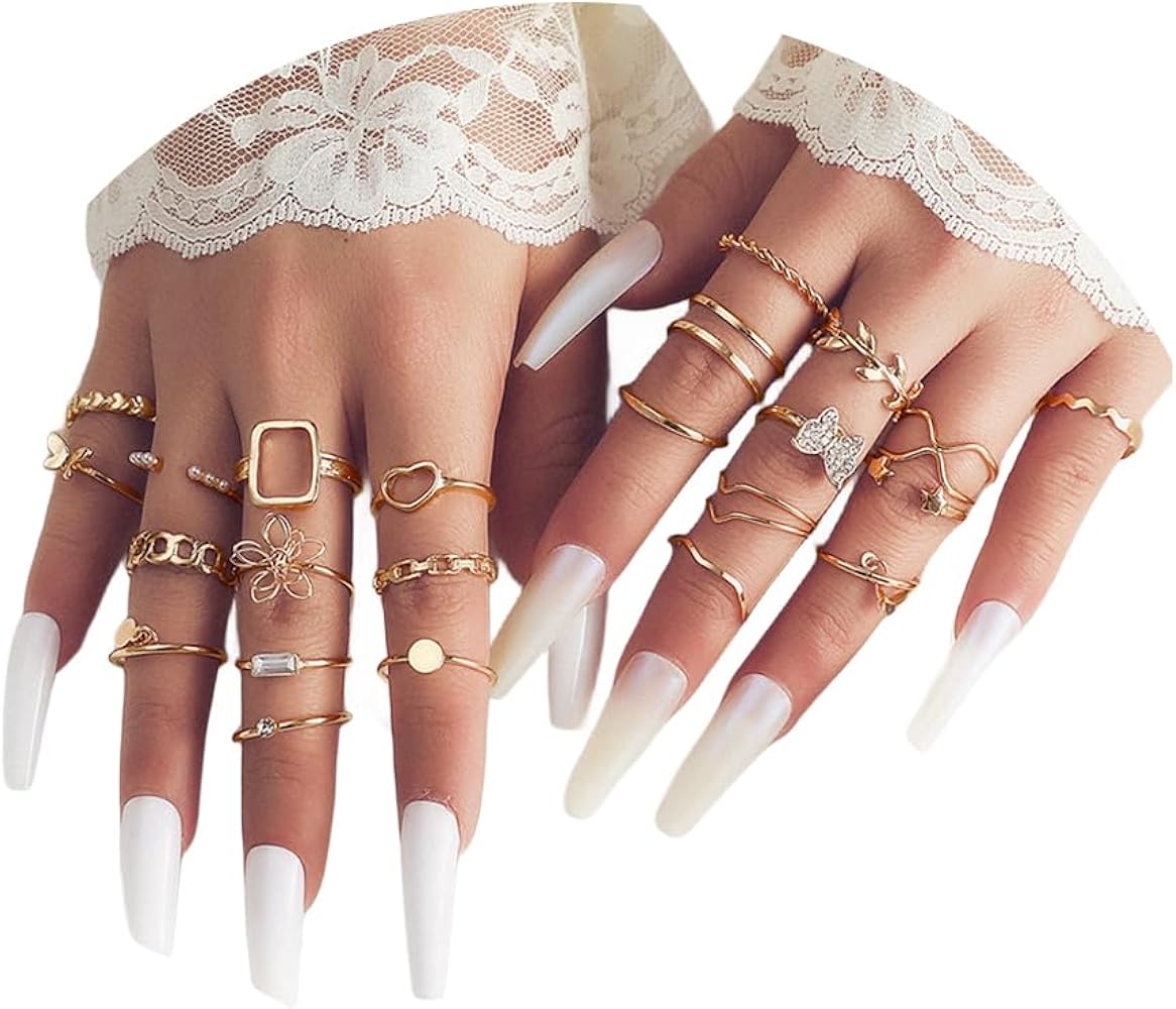 Gold Snake Butterfly Knuckle Rings Set for Teen Girls,Boho Heart Butterfly Snake Stackable Finger Chunky Rings for Women,Adjustable Open Rings Band Jewelry