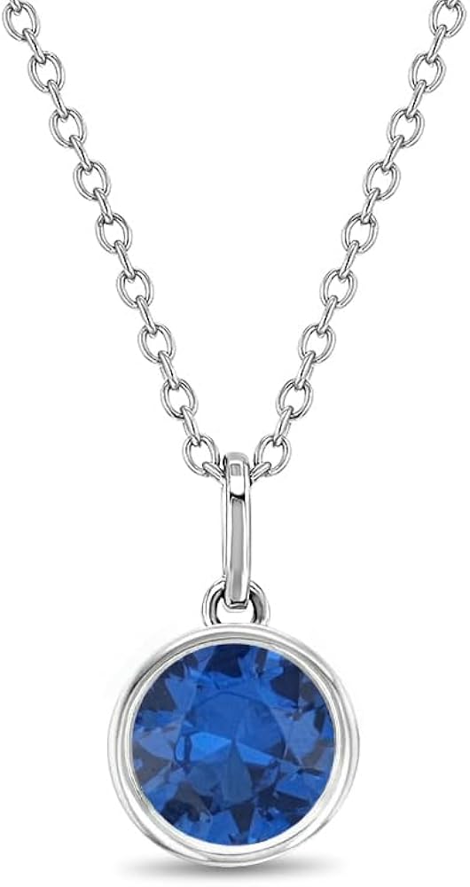 925 Sterling Silver Shining Round Simulated Birthstone Pendant Necklace For Preteens & Teenage Girls 16" - Classic CZ Necklaces for Girls - Beautiful & Sparkling Jewelry Gift For Teen Girls