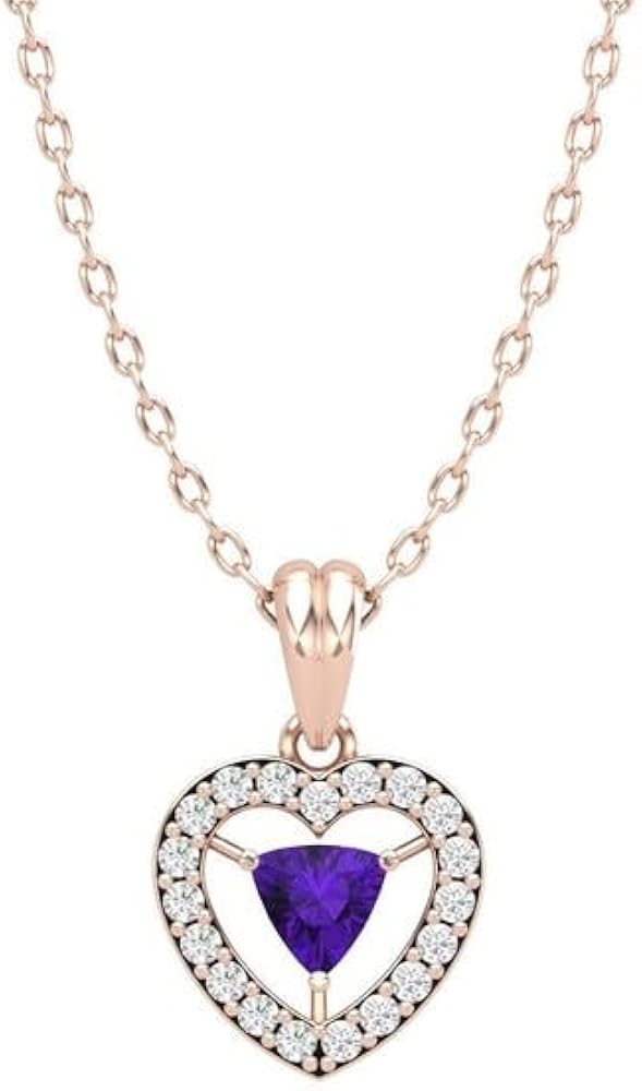 14k solid gold natural Amethyst and Diamond handmade jewellery for her, February birthstone pendant