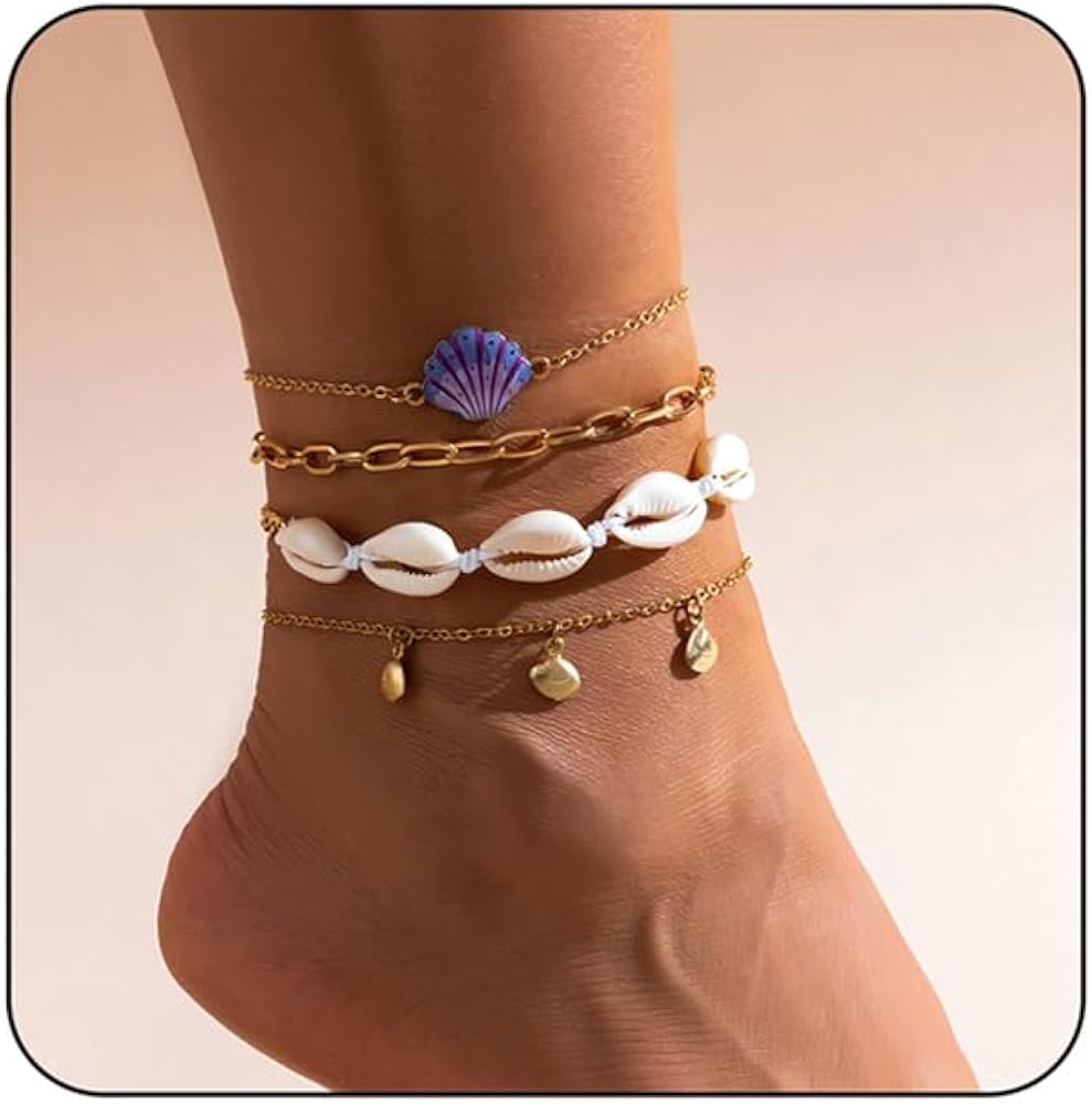 MIFYNN Shell Anklet for Women Girls Boho Layered tassels Shell Anklet Set Adjustable Nature Seashell Pendant Foot Chains Beach Shell Anklet Bracelet Summer Foot Jewelry