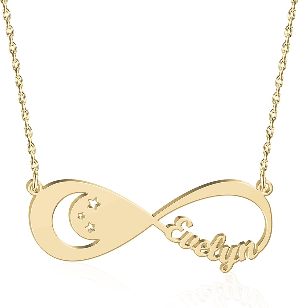 UMAGICBOX Personalized Sterling Silver infinity necklace with names Custom 18K Gold Plated Name Necklace Eternal Jewelry