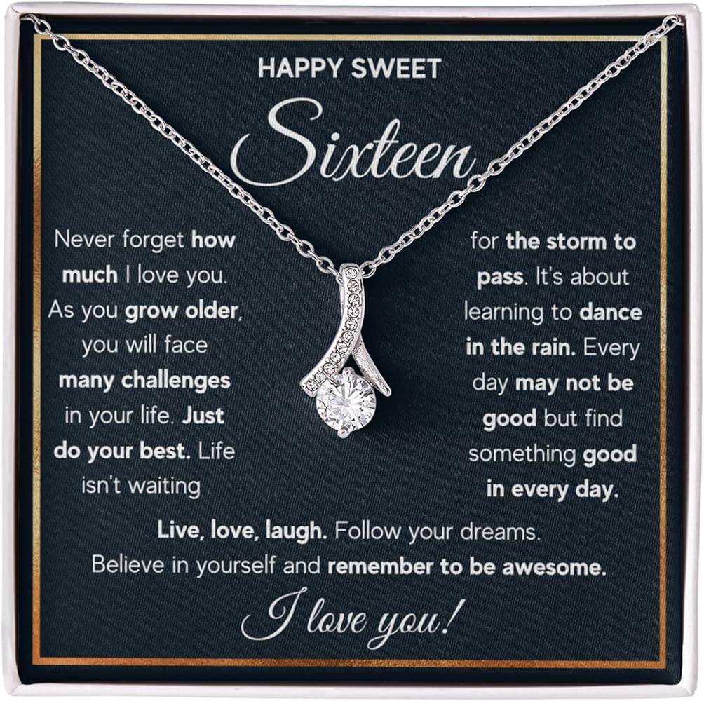 FG Family Gift Mall Sweet 16 Gifts For Girls, 16th Birthday Gifts For 16 Year Old Girl, Happy Sweet Sixteen Bday Card Gift Ideas Necklace with Message Card and Gift Box