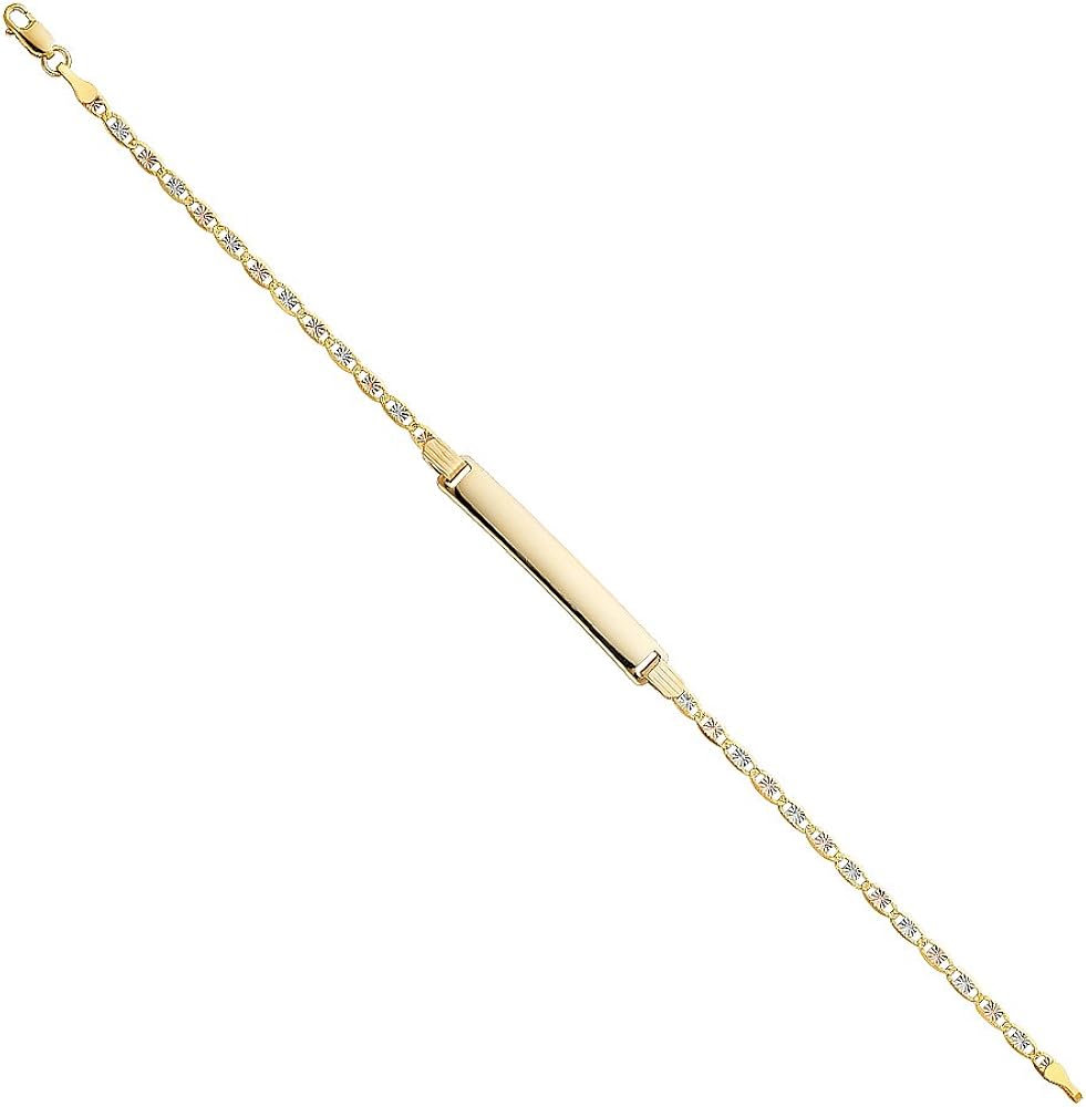 14K Tri Color Valentino Diamond Cut ID Bracelet - 7.5" | Gold Chain Bracelet for Men Women | Solid Gold Bracelets for Womens Mens Girls Boys 14k Real | Birthday Valentines Gifts For Adults | Weight 4 | Jewelry Gift Box