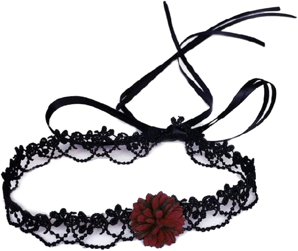 Black Silk Choker Necklace for Women Girls Red Rose Flower Tattoo Necklaces Retro Lolita Jewelry Gifts Cosplay Party