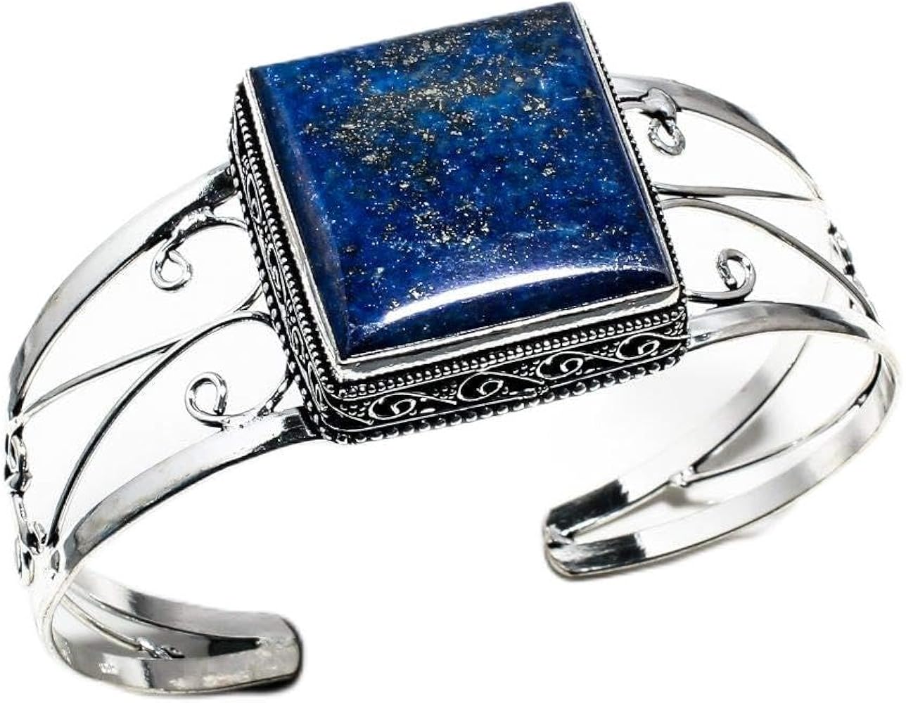 Antique Look! Cuff/Bracelet! Blue Lapis Lazuli Handmade Jewelry Sterling Silver Plated Free Size