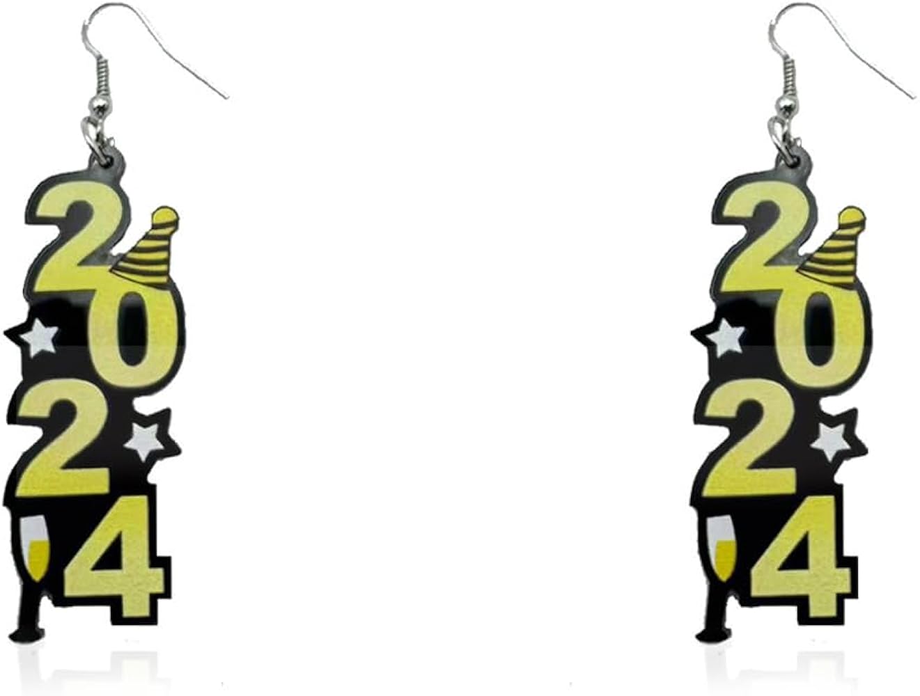 Acrylic 2024 New Year Dangle Hook Earrings for Women Girls Star Statement Big Charms Fish Hook Dangling Stud Earring Lightweight Christmas Festival Ornament Winter Party Holiday Jewelry Gifts