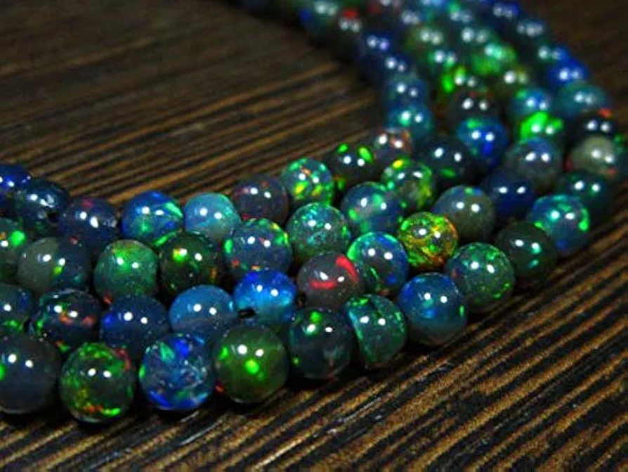 AAA-Black Ethiopian Welo Opal Smooth Round Bolls- 8 Inch Long Strand -Stones Measure- 3.50-5mm Code-HIGH-6592