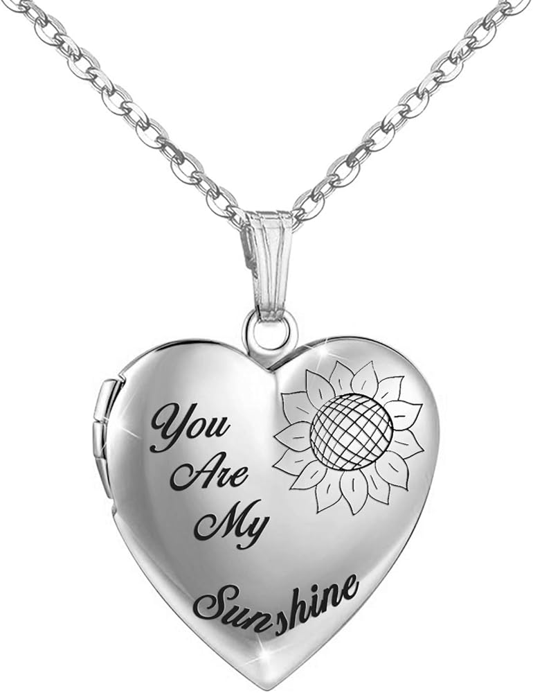 YOUFENG You are My Sunshine Necklace Sunflower Locket Necklace that Holds Pictures Heart Locket Pendant Gifts for Her