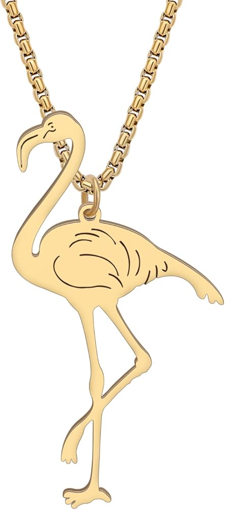 Stainless Steel Dainty Flamingo Necklace 18K Gold Plated Pendant Bird Animals Jewelry Novelty Gifts for Women Charms Party Favors