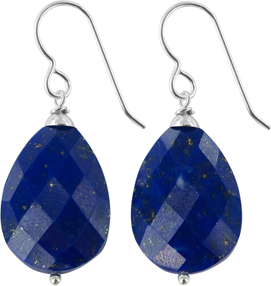 Lapis Lazuli Silver Pear Shape Dangle Navy Blue Earrings, Gifts for Anniversay, Birthday and Mother's Day