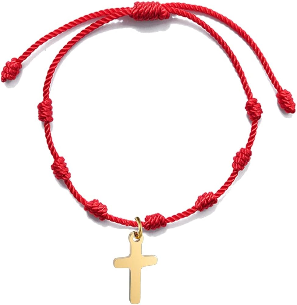 Cross Bracelet for Women Men Handmade Braided Red Rope 7 Knots Strings Bracelet Girls Lucky Jewelry