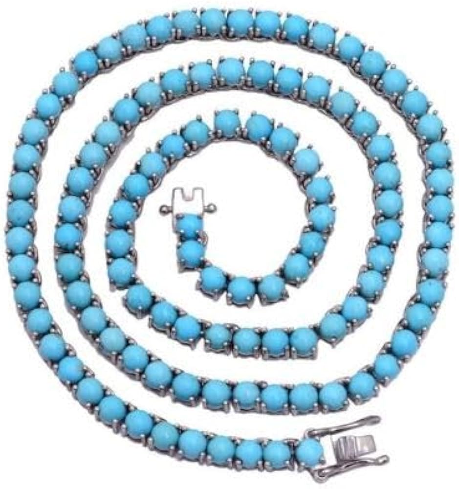 ANGEL SALES 10.00 Ct Round Cut Blue Turquoise 18 Inch Tennis Necklace For Girl's & Women's 14K White Gold Finish