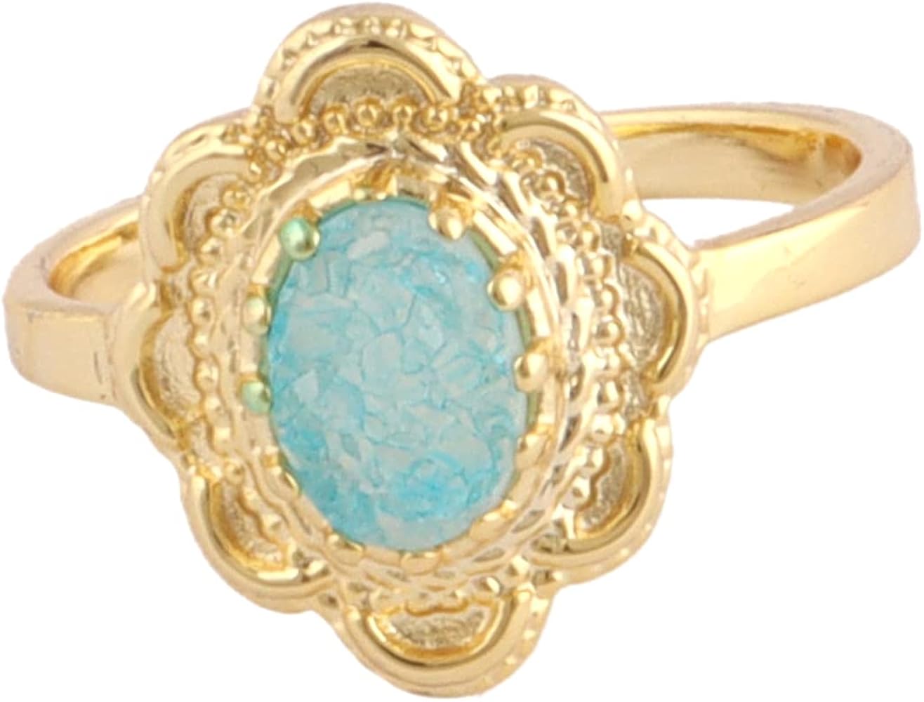 Guntaas Gems Elegant Design Sky Blue Sugar Druzy Brass Gold Plated Adjustable Ring Jewelry