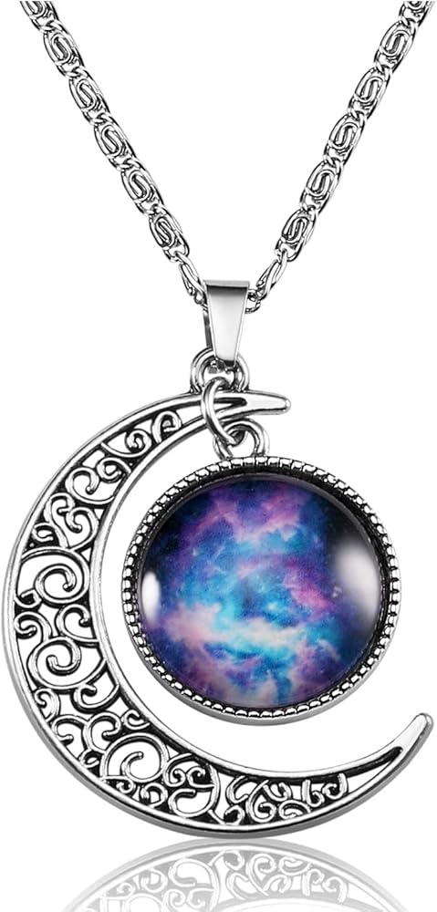 Galaxy Crescent Moon Pendant Necklaces Jewelry for Women Teen Girls 18''