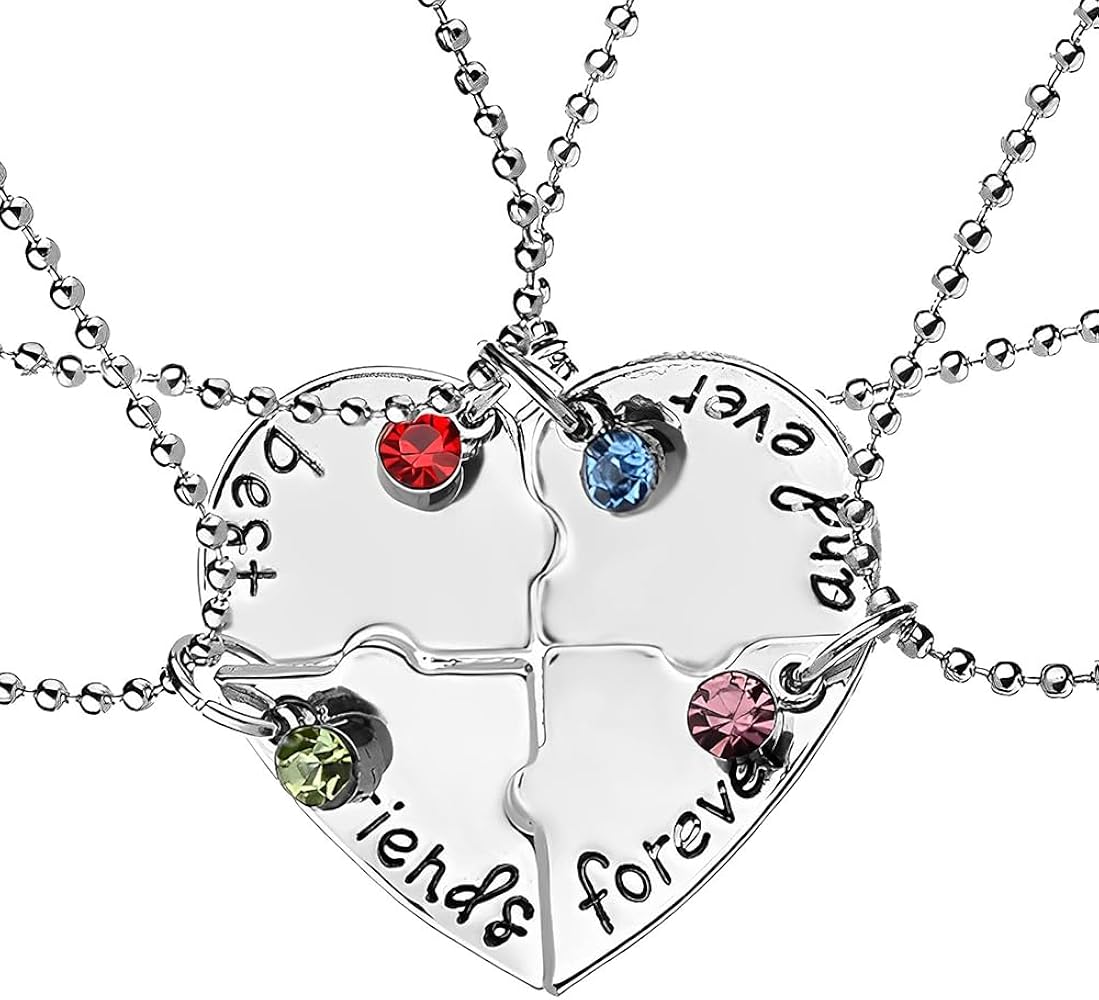 Best Friends Forever and Ever Necklaces for 4 Girls Heart Matching Bff Necklaces for Sister Friend Christmas Birthday Gifts for Women Teen Girl Friendship Necklace 4 Pcs