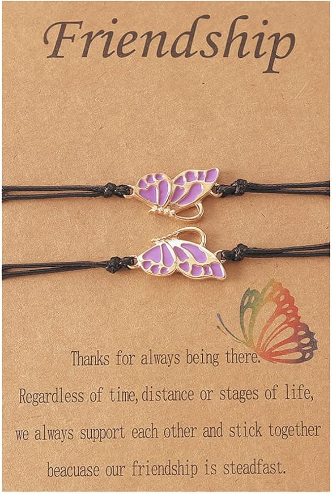 Fuqimanman2020 2pcs Long Distance Matching Enamel Butterfly Love Charm Bracelet Set for 2 Couple Best Friends BFF Friendship Mother Daughter Jewelry