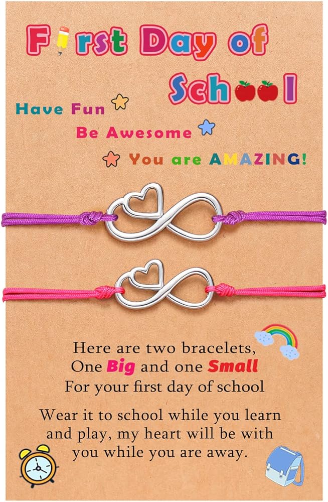 UNGENT THEM Big&Small Infinity Heart Mother Daughter Bracelets Back to School Bracelet Mommy and Me First Day of School Bracelet for Daughter Girls