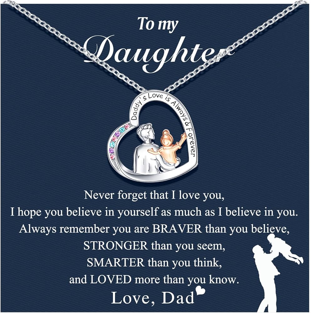 UNGENT THEM Daughter Love You Forever Heart Pendant Necklace from Dad, Birthday Christmas Valentine's Day Gifts for Teen Girls Women