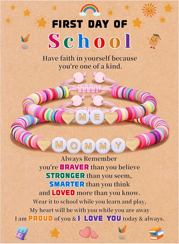 Btysun First Day of School Bracelet Back to School Gifts Matching Mother Daughter Son Bracelets Clay Bead Bracelet Birthday Christmas Jewelry