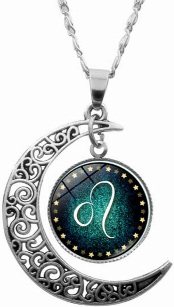 Zodiac Necklace Jewelry Gifts For Women Teen Girls Birthday Astrology Horoscope Sign Crescent Half Moon Pendant Necklace